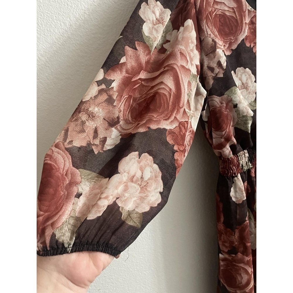 Kate and Lily Dress Floral Rust Midi Womens Sheer Sleeve Elastic Waist Size 12 - Picture 5 of 9